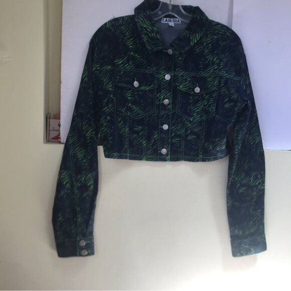 I.AM.GIA Sinead Jacket Green Tiger Crop Jean Jacket Animal Print Cotton Top XS - Picture 2 of 16